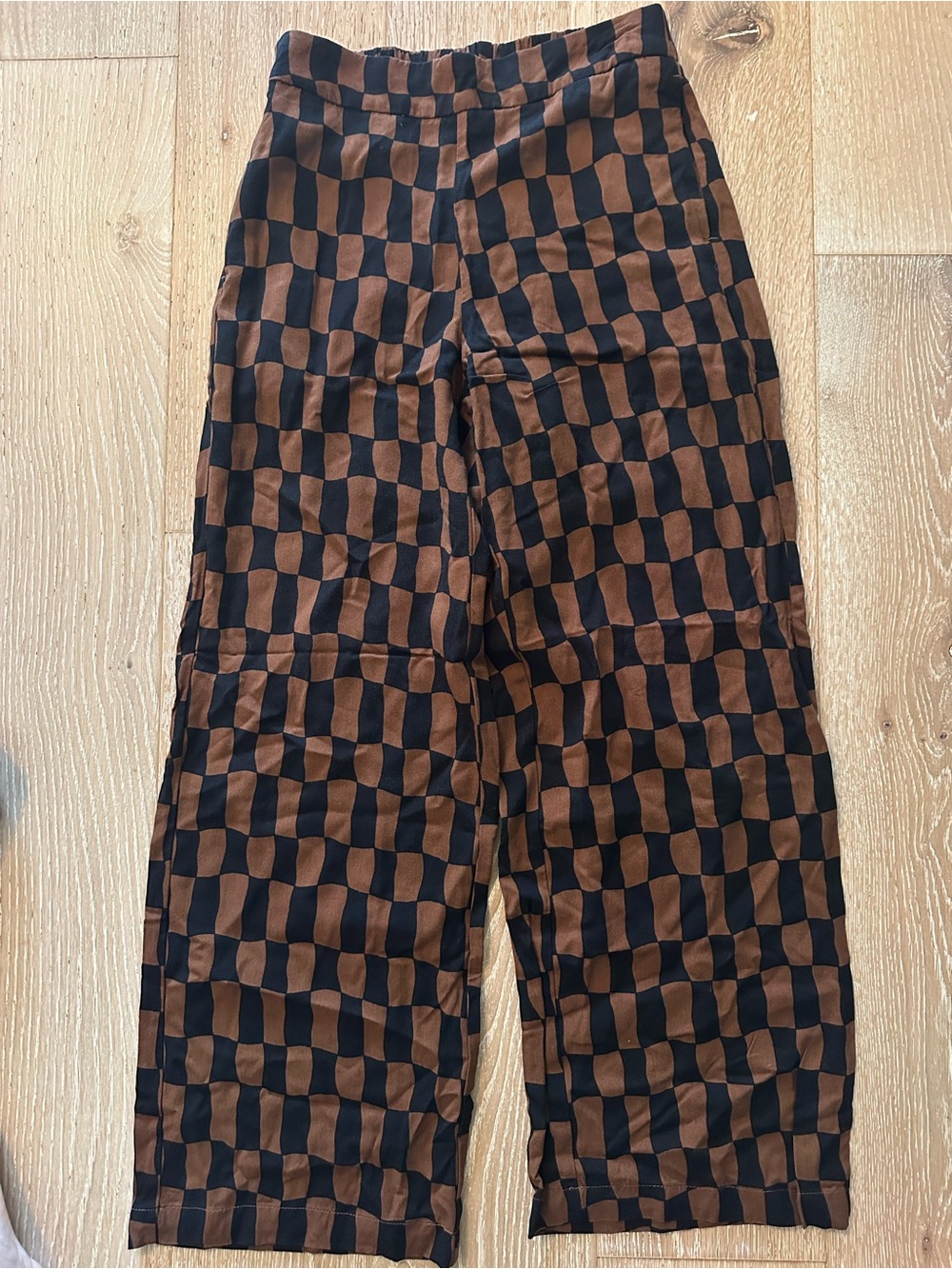 Checkerboard Wide-Leg Bottoms in Brown and Black